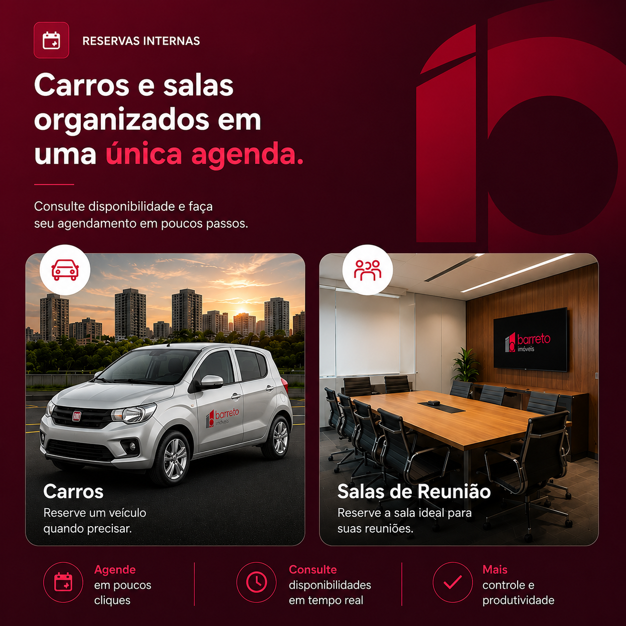 Reservas internas de carros e salas de reunião